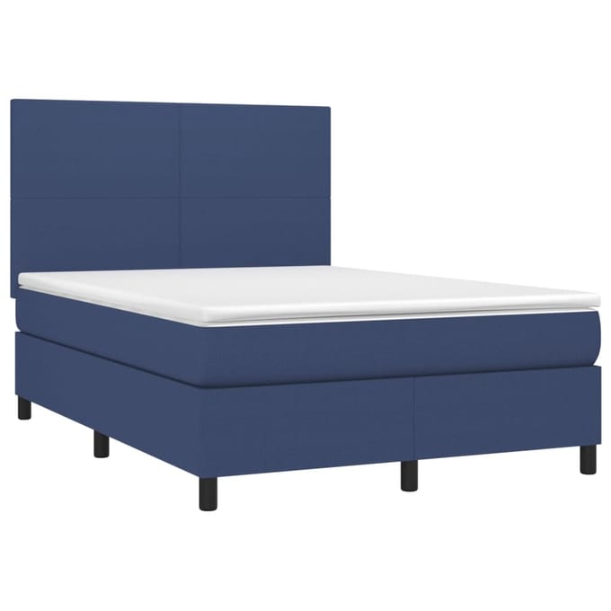 vidaXL - Boxspring - met - matras - en - LED - stof - blauw - 140x190 - cm