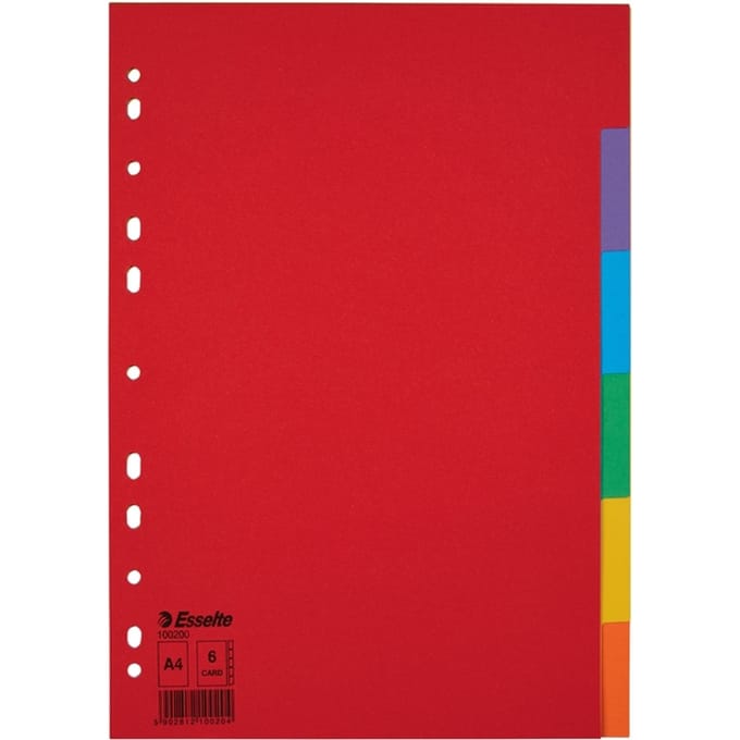 Esselte tabblad Eco karton 160g formaat A4 6 gekleurde tabs 11-gaats