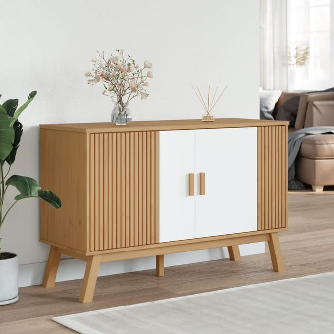 vidaXL - Dressoir - OLDEN - 114x43x73,5 - cm - massief - grenenhout - wit - en - bruin