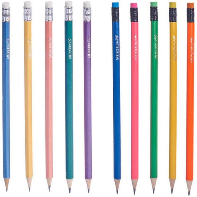 Pincello teken potloden - 10x - multicolor - grijze punt - met gum