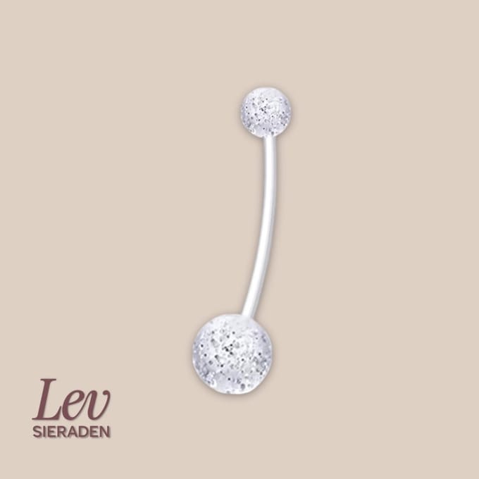 Lev Sieraden - 1.6x38mm Zwangerschapspiercing - Glitter bombs - UV acryl piercing - PTFE/Bioplast/Bioflex