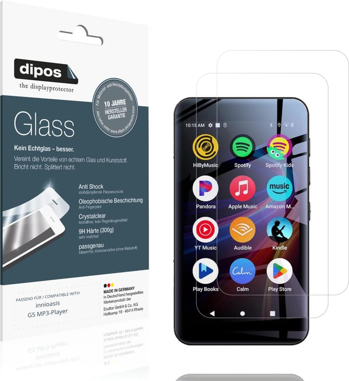 dipos – 2x Pantserfolie geschikt voor innioasis G5 MP3-Player | 9H Screenprotector