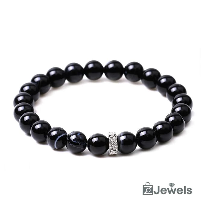 OZ Jewels - Black Stripe Agate Kralenarmband - Natuurstenen - Elastisch