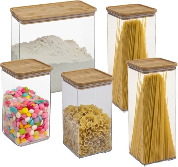 5Five - Voedsel/keuken voorraadpotten set 5x stuks - kunststof/bamboe
