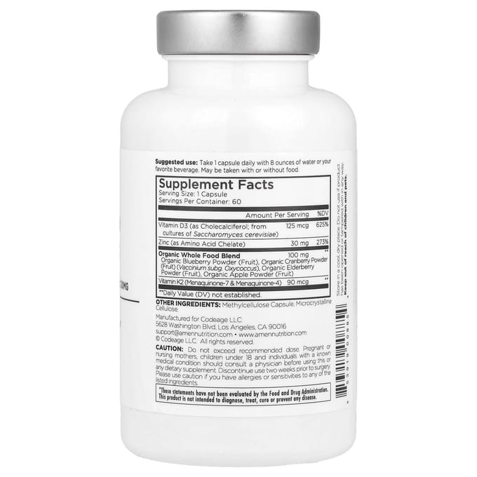 Amen, Vitamine D, K2 en Zink, 60 Veggie Capsules