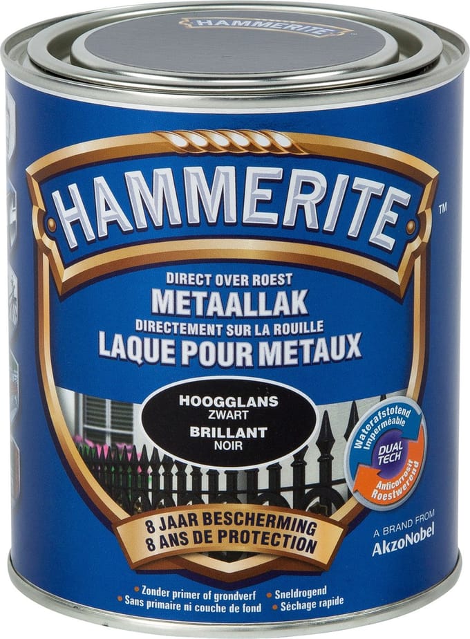 Hammerite Metaallak Hoogglans - Zwart - 0,75 l - 10 m²/l - Afwerkingslaag