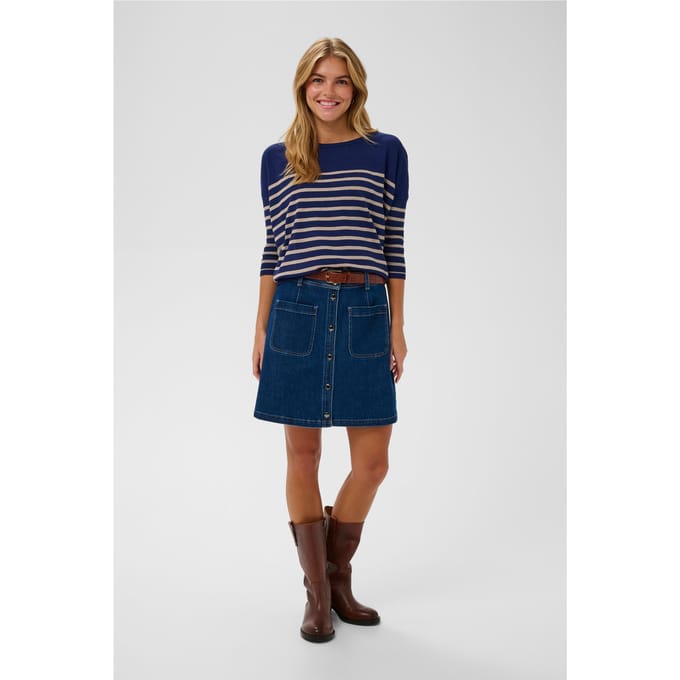 Saint Tropez MilaSZ R-neck St. Pullover Dames Trui - Navy Peony Greige Stripe