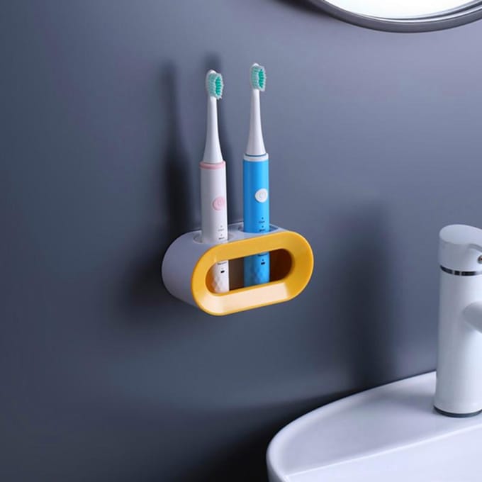 Porte-brosse à dents électrique, support auto-adhésif à Double trou, support mural, rangement permettant de gagner de l'espace, accessoires de salle de bains jaune
