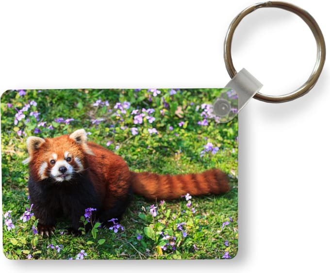 Sleutelhanger - Rode Panda - Bloemen - Paars - Uitdeelcadeautjes - Plastic