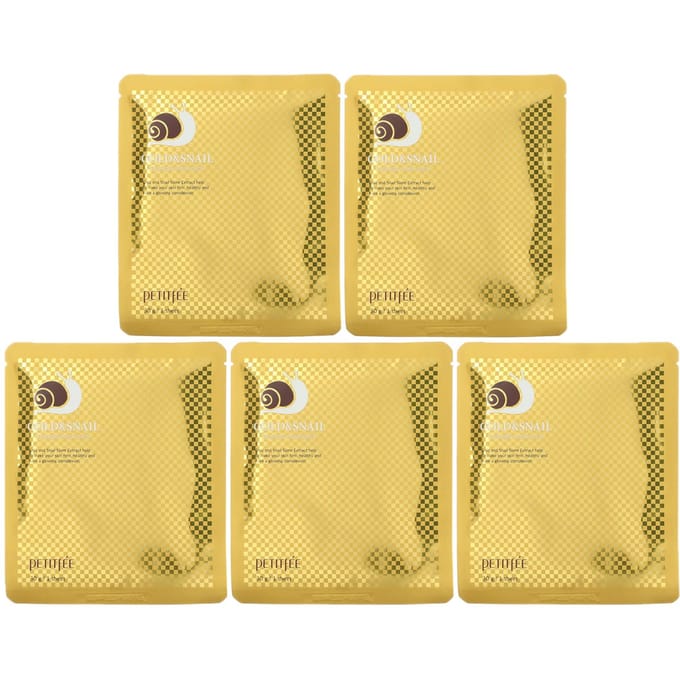 Petitfee, Gold & Snail Hydrogel Beauty Mask Pack, 5 packs, 30g each beige