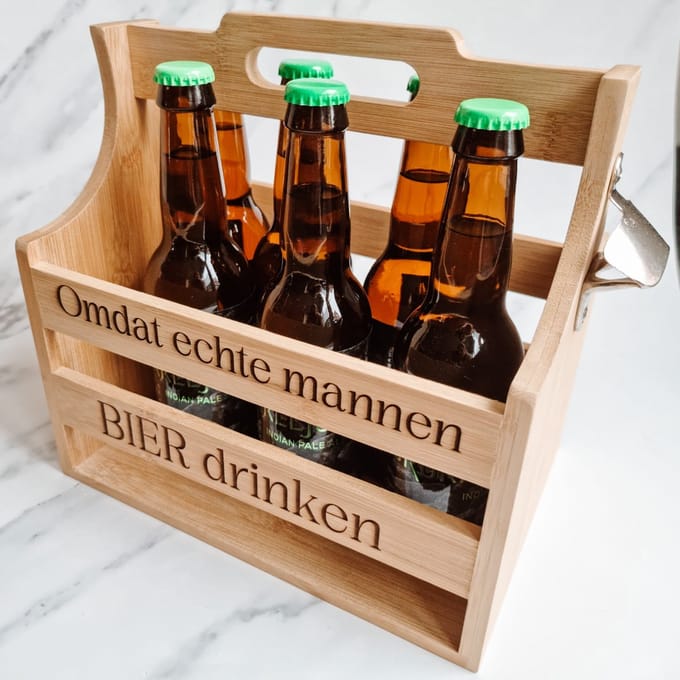 Bierkrat – Omdat Echte Mannen Bier Drinken – Cadeau Voor Hem – Houten Bierkist