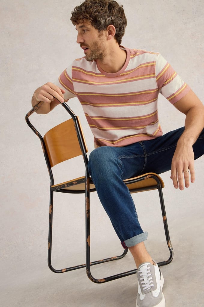 White Stuff Abersoch Stripe Ss Tee White Multi Maat: M | Basic T-Shirts Outlet | Heren | Wit
