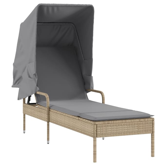vidaXL - Ligbedden - 2 - st - met - luifels - en - tafel - poly - rattan - beige