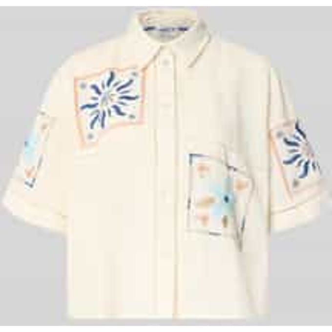 boxy fit blouse van mix van katoen en linnen