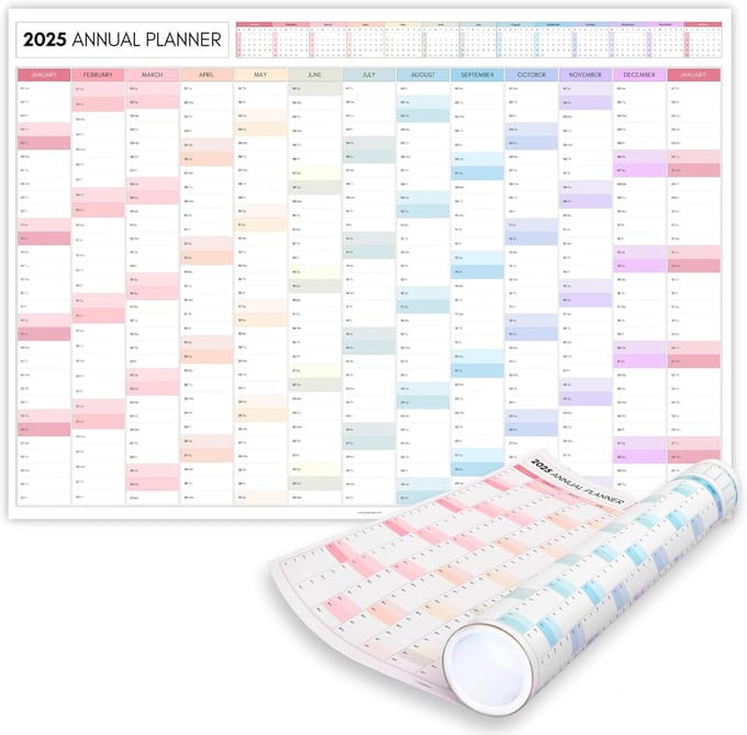 Grote Maandkalender 2025 A2 (60x42 cm) Dubbelzijdig - Jaarplanner voor Kantoor & Studie