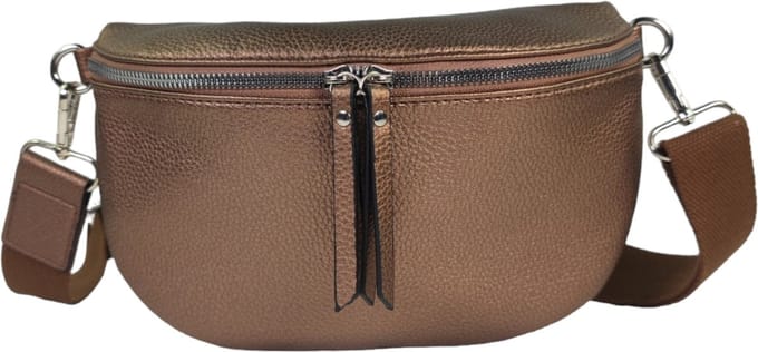 Qischa® - Crossbody heuptas bumbag - uni riem - soft - bruin metallic - vegan - medium size