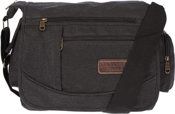 Fana Bags | Grote canvas schoudertas zwart | Heren / Dames schoudertas A4 | Canvas messenger bag | Schouder tas groot canvas