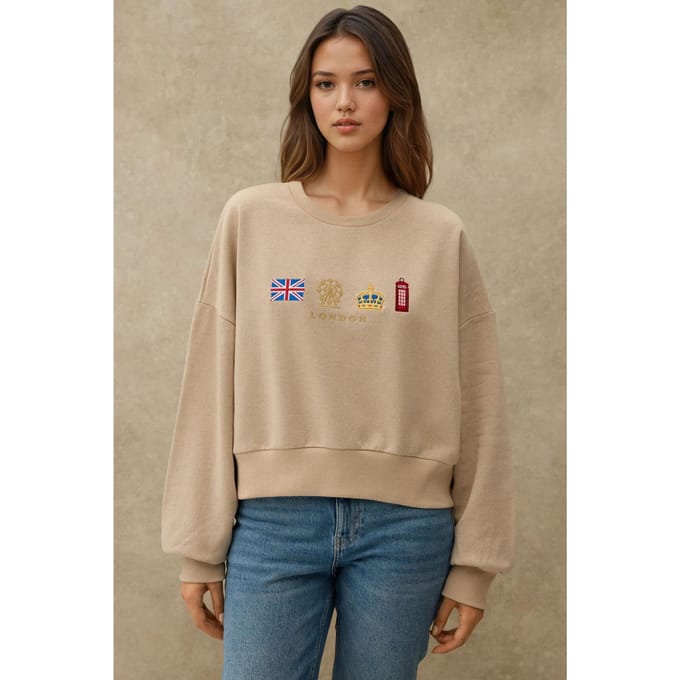Geborduurd Crewneck Katoenen Sweatshirt