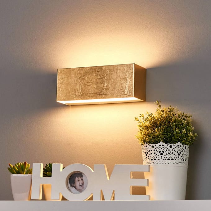 Lindby LED wandlamp Quentin, 23cm breed, goudkleurig, metaal
