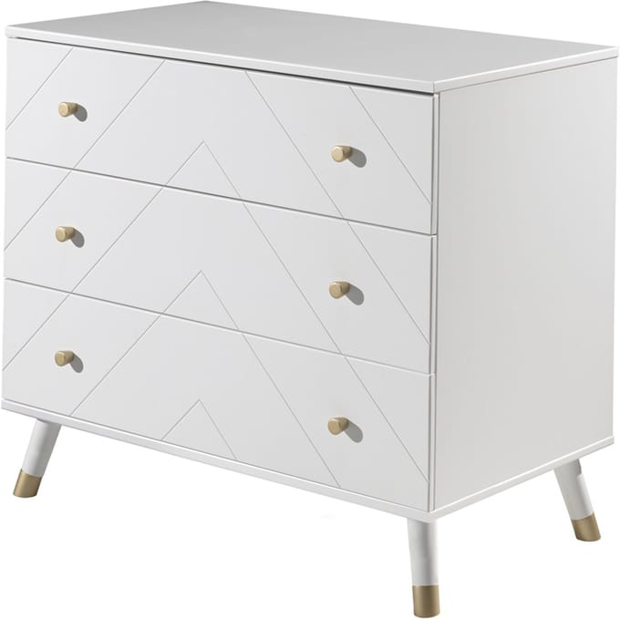 Commode Billy 100x57x89cm 3 Lades - Wit/goud