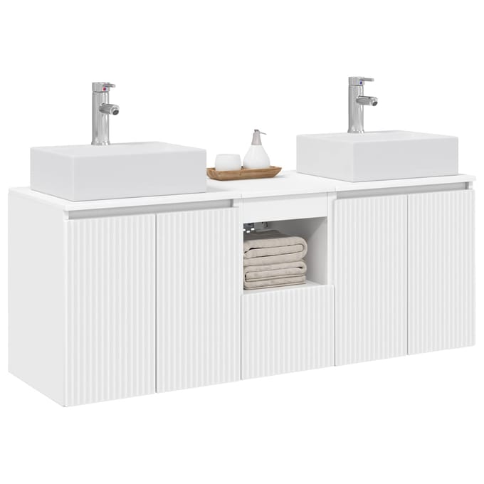 vidaXL - Badkamerkast - set - 3 - st - Wit - 129 - x - 41 - x - 79,5 - cm - Bewerkt - hout