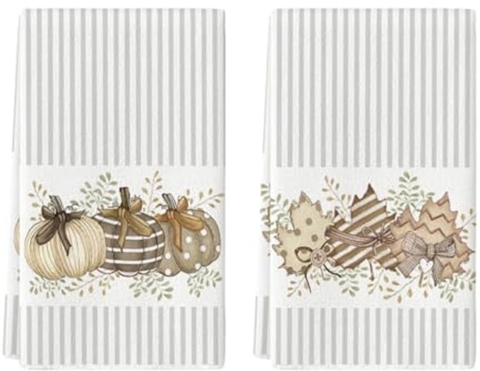 Herfst Keukendoeken Set van 2 met Esdoornblad en Pompoenen – 42 x 65 cm