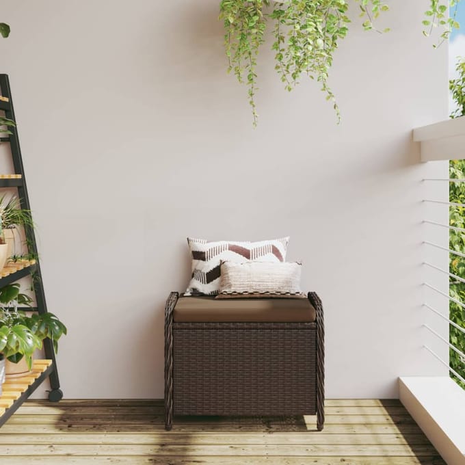 vidaXL - Tuinkruk - met - kussen - 58x46x46 - cm - poly - rattan - bruin