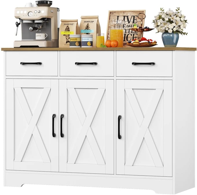 Dressoir - Kast - Opbergkast - Woonkamer - Keuken - Eetkamer - Wit - 3 Deuren 3 Laden - 108 × 38,5 × 81 cm