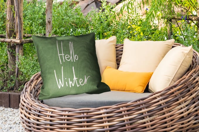 Sierkussen Buiten - Quotes - Hello winter - Groen - Kerstmis - December - 60x60 cm - Weerbestendig