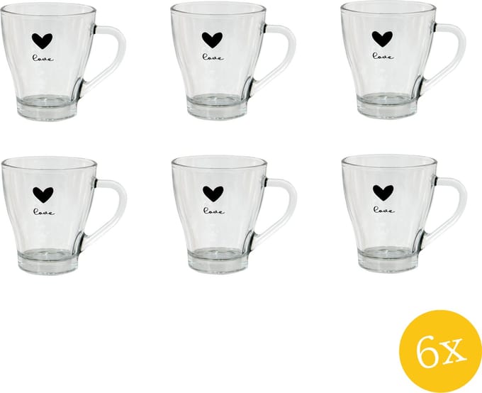 Clayre & Eef Theeglas set van 6 stuks 200 ml Glas Hart Love Theemok