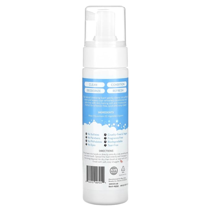 Mighty Mutt, Mighty Meow, Shampoo Mousse Sans Eau, Pour Chats, Non Parfumé, 8 fl oz (237ml) gray