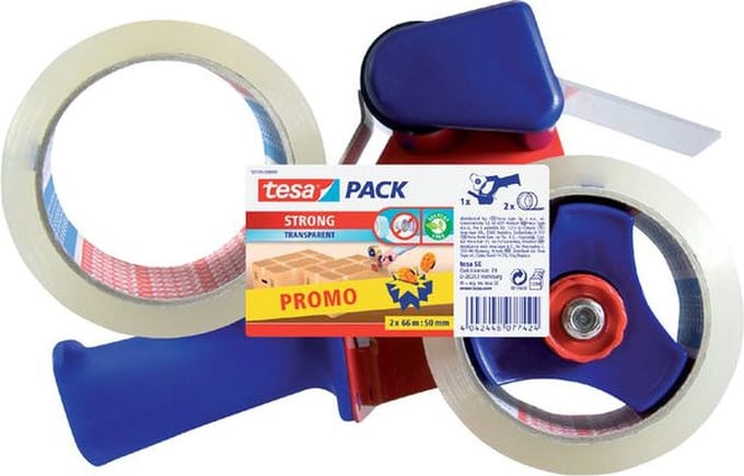 Handdozensluiter Tesa met 2 rollen 66mx50mm transparant | 10 stuks