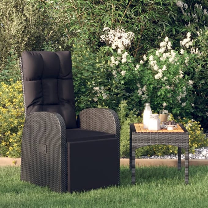 vidaXL - Tuinstoel - verstelbaar - met - kussen - poly - rattan - zwart
