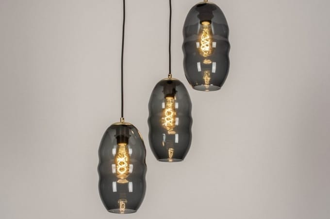 Lumidora Hanglamp 73641 - SMOKEBLUE - 3 Lichts - E27 - Zwart - Glas - ⌀ 47 cm