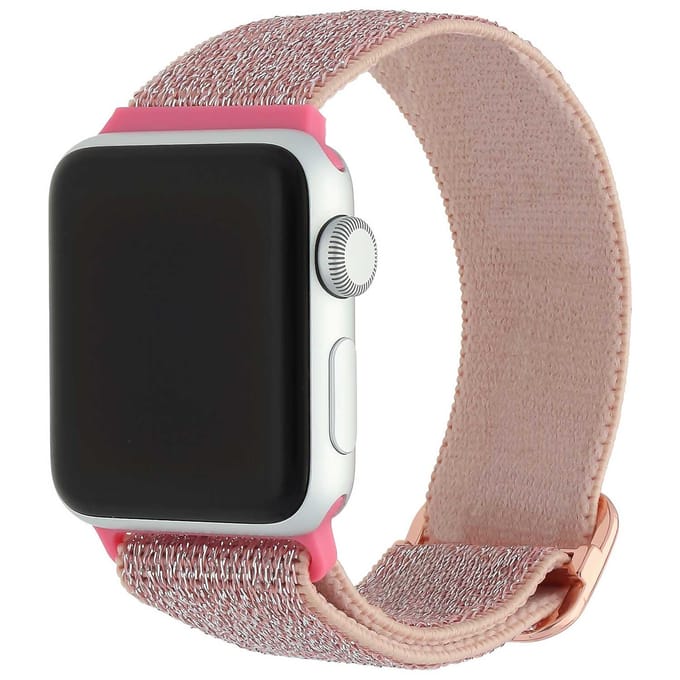 2+1 | Apple Watch Bandje - Nylon - Geweven Gesp - Glitter Lichtroze