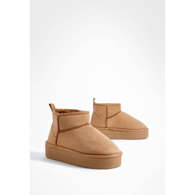 boohoo Dames Platform Cosy enkellaarsjes | Chestnut | Maat: 8