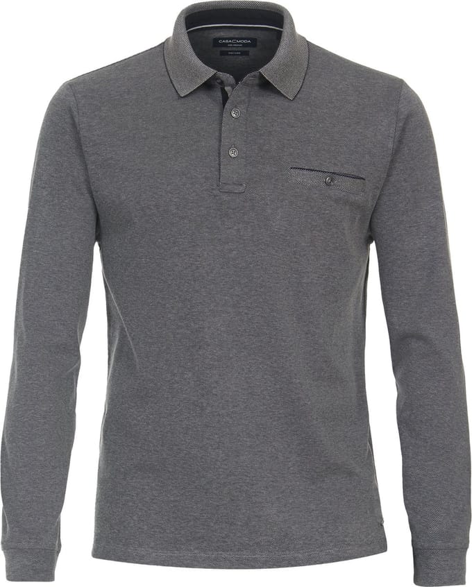 CASAMODA Polo Long Sleeves Grijs - Maat S - Heren - Longsleeve polo