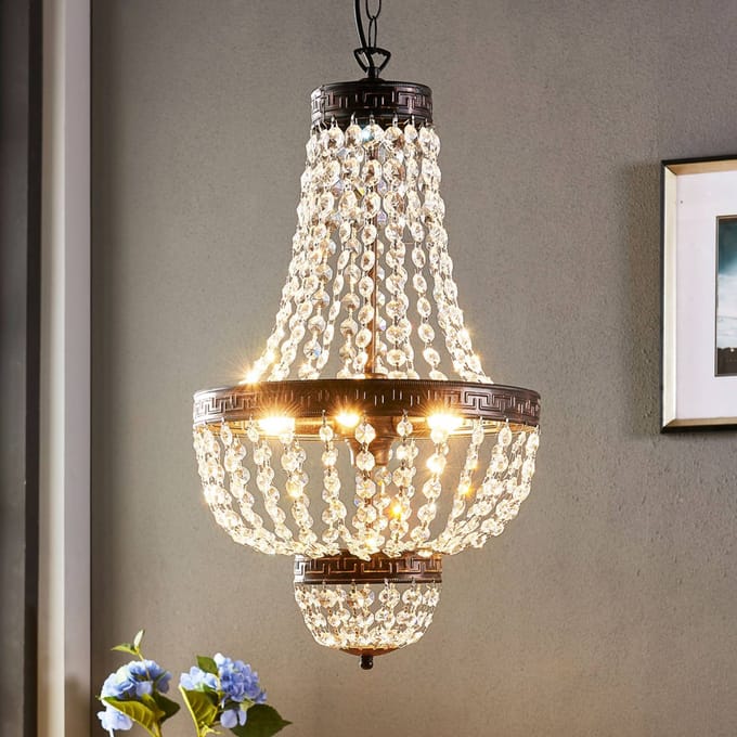 Lindby - hanglamp - 5lichts - glaskristal, metaal - G9 - zwart goud geborsteld
