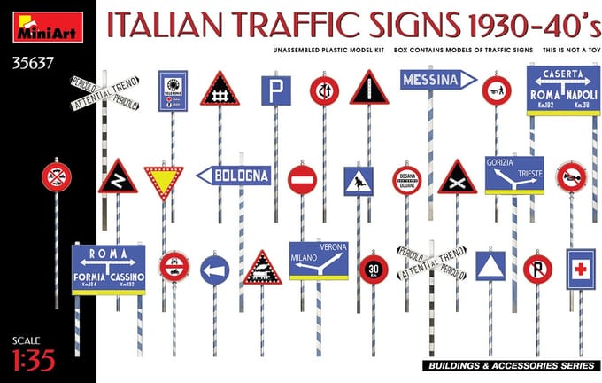 MiniArt Modelbouwpakket Militaire voertuigen - 35637 Italian Traffic Signs 1930-40s Plastic - 1:35 - Modelbouw