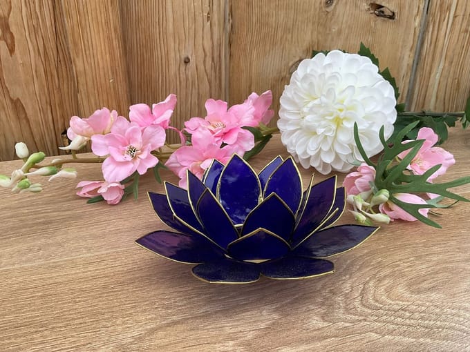 Lotus Sfeerlicht / Waxinelichthouder Indigo Goudrand interieur