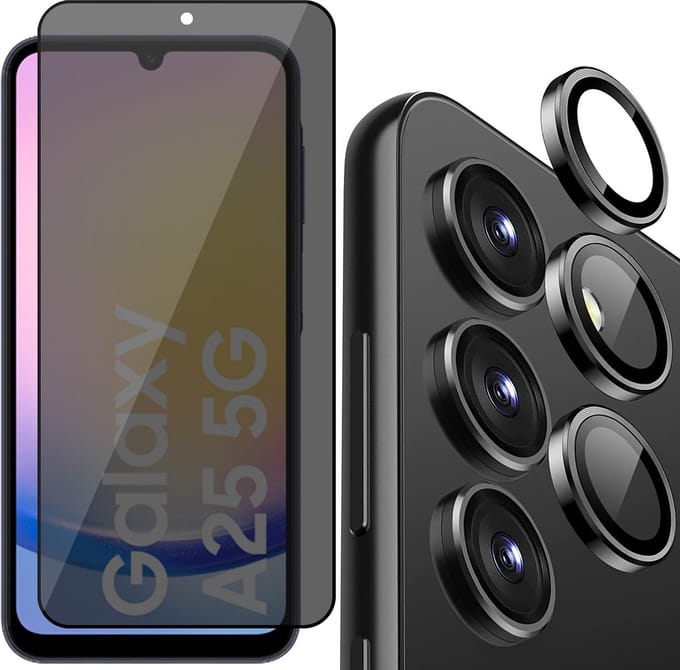 Privacy Screenprotector & Camera Protector geschikt voor Samsung Galaxy A25 / A24 - Volledig Dekkend Glas
