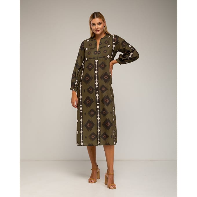 Midi-jurk met etnische print