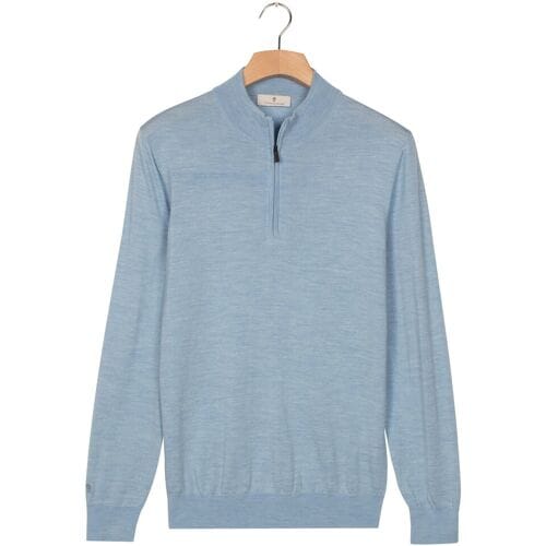 Thomas Maine Trui Half Zip Single Knit Merino Wool Licht Blauw / male