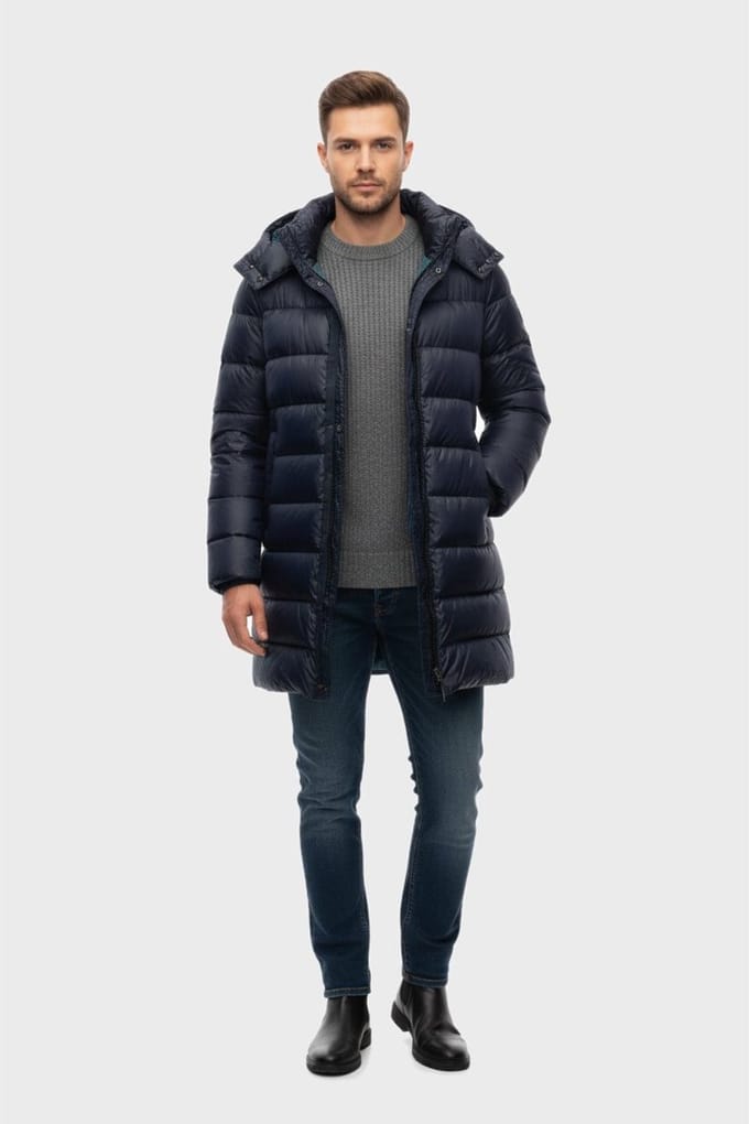 Blauer Marine donsjack