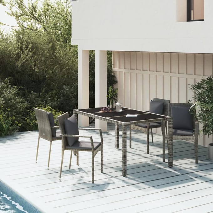 vidaXL - 5-delige - Tuinset - met - kussens - poly - rattan - grijs