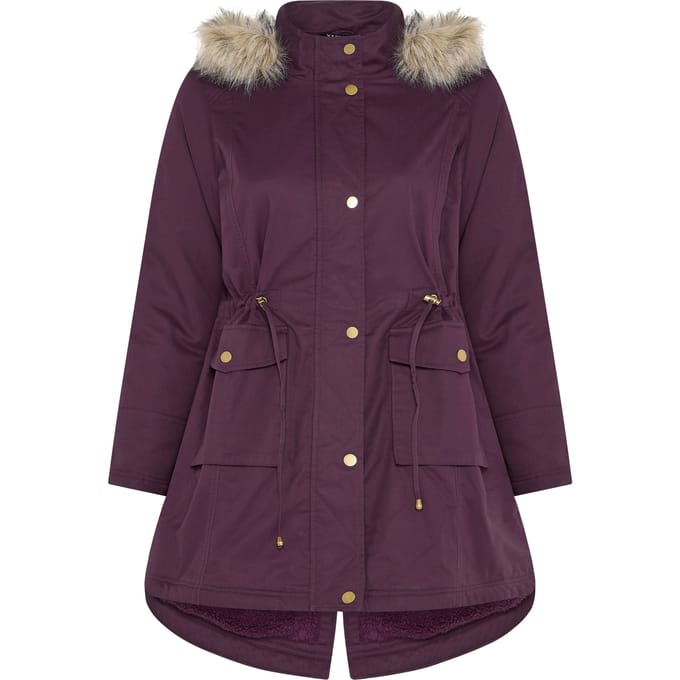 Yours Bordeauxrode Parka Van Imitatiebont Size 42