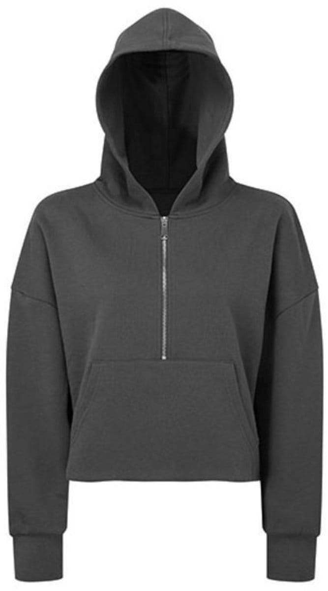 TriDri - Dames Hoodie met halve Rits - Charcoal maat S/M
