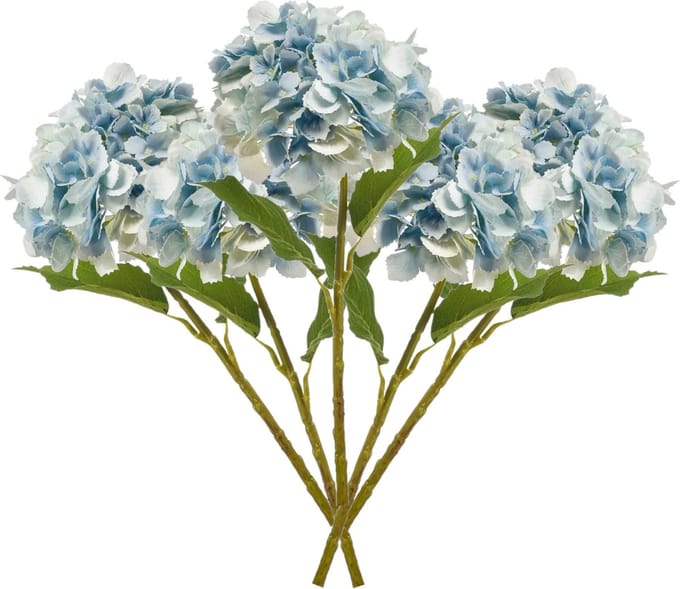 Emerald Kunstbloem hortensia tak - 5x - 52 cm - licht blauw - Real Touch - hydrangea - kunst zijdebloemen