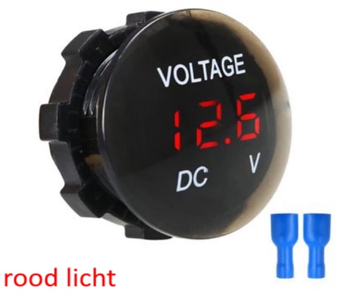 Voltmeter digitaal inbouw 6-48V Groen 36x16mm, Rood LED