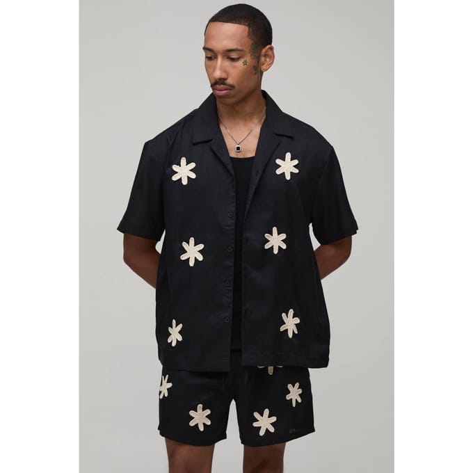 Oversized Shirt En Short Set Met Gehaakte Applicatie | Black | Size Medium